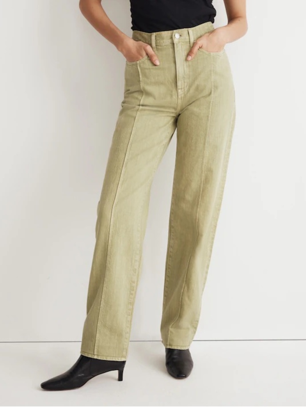 Madewell High-Rise Straight Leg Jeans in Light avocado